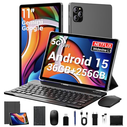 LEVIRTU Tablet 11 Pollici Android 15 con Octa Core,36GB RAM + 256GB ROM (2TB TF), 5G WiFi, Gemini AI, Widevine L1, 8000mAh,13MP+8MP, GPS, Face ID, BT 5.0, Tablet con Tastiera+Mouse,Grigio-Gris