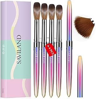 Saviland 4PCS Acrylic Nail Brush - Acrylic Brush for Acrylic Nails, Multicolorful Gradient & Metal Handle Nail Brush for Acrylic Powder, Nail Art Brushes for Acrylic, Nail Art Tools (Size 10/12/14/16)