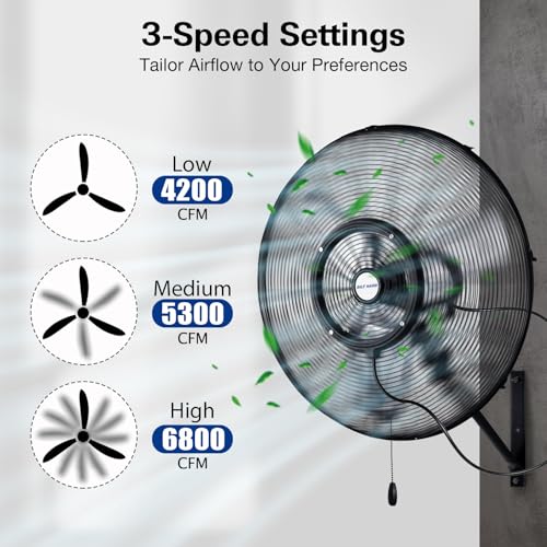 Image of BILT HARD 24 inch Oscillating High-Velocity Outdoor Wall Misting Fan, 3-Speed Patio Fans for Outside, 80 Oscillation, Waterproof, Industrial Wall Mount Fan for Outdoor- UL Listed