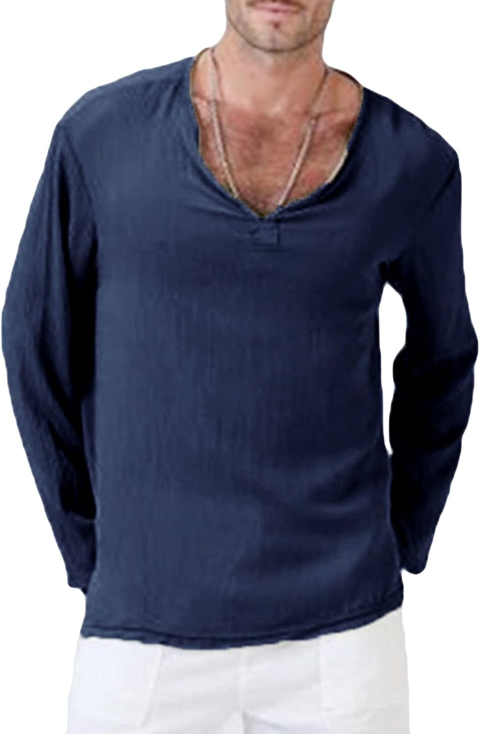Mens Baggy Cotton Linen Henley Shirts Solid Plus Size Long Sleeve T-Shirt Tees Casual Loose Beach Yoga Tunic Tops