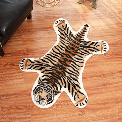 Tiger Print Rug Faux Fur Area Rug Carpet Rug Foot Pad Antiskid Mat Plush Carpet for Living Room Bedroom Floor 80x105cm by SUPVOX - Used condition - Image 2