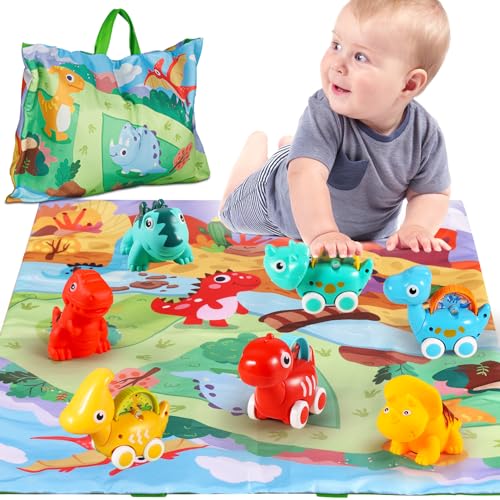 Image of ALASOU 7 PCS Dinosaur Fantastic Creatures Toys with Playmat/Storage Bag|Baby Car Toys for 1 Year Old Boy|1st Birthday Gifts for Toddler Age 1-2|1 Year Old Boy Birthday Gift for Infant 12 18 Months