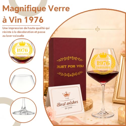 Verre à Vin 1976 Cadeau 50 Ans Anniversaire Femme en Boîte - 5