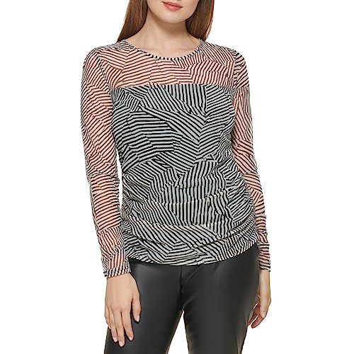 Image of DKNY Women's Mesh Side Ruching Lightweight Sportswear Top