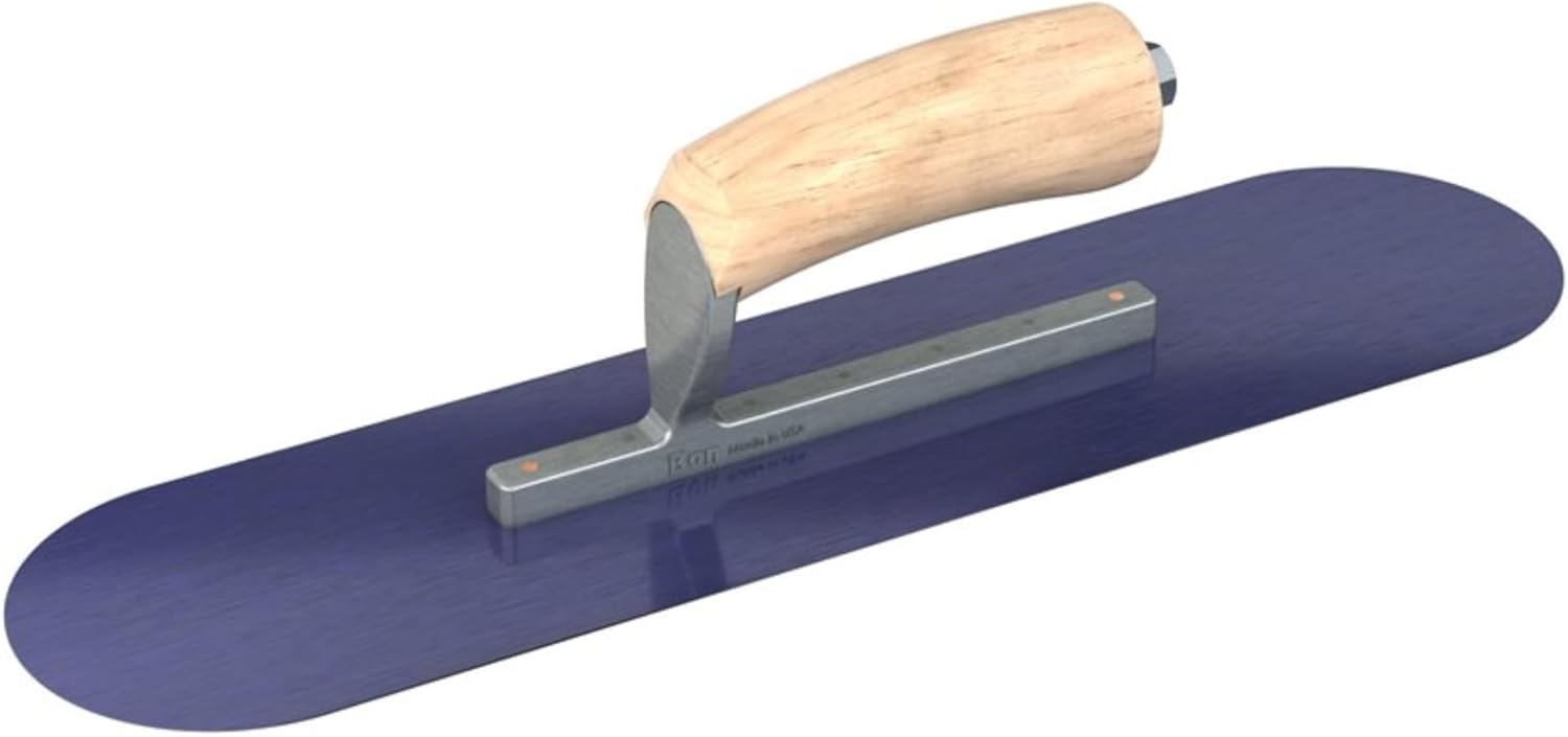Bon Blue Steel Pool Trowel - 18" x 5" | Short Shank Round-End Concrete and Plaster Trowel with Camel Back Wood Handle | Professional Finishing Tool for Pools and Curved Surfaces