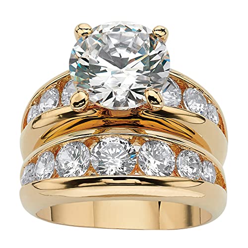 Palm Beach Jewelry 14k Yellow Gold-Plated Round Cubic Zirconia Channel Set Graduated Bridal Ring Set