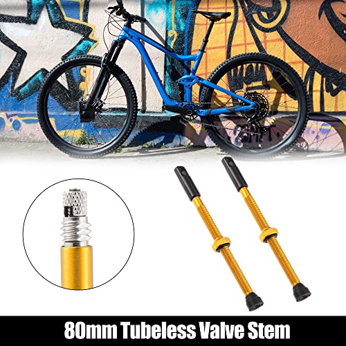 X AUTOHAUX 2pcs Aluminum Alloy 80mm Bike Tubeless Valve Stems Gold Tone - Image 2