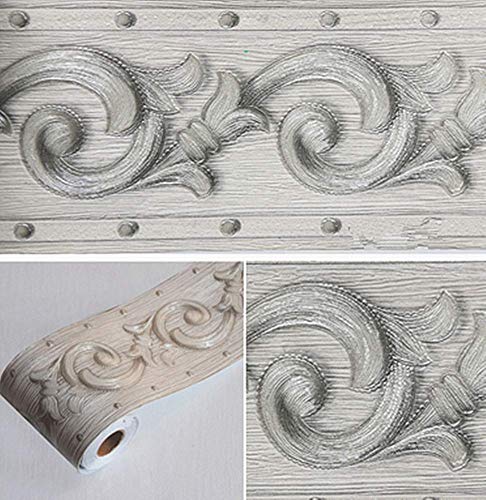 WDragon Elegante Graue Blumenmuster-Tapetenbordüre zum Aufkleben für Wohnzimmer, Küche, 10 cm x 5 m, 1 Stück