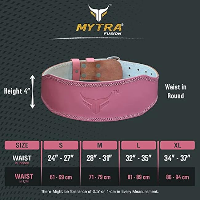 Mytra Fusion Weight Lifting Belt Women Gym Belt 7MM Thick and 4 wide 100% Real Leather Lifting Belts for Women, Ladies weightlifting belt Powerlifting Bodybuilding and Workout belt