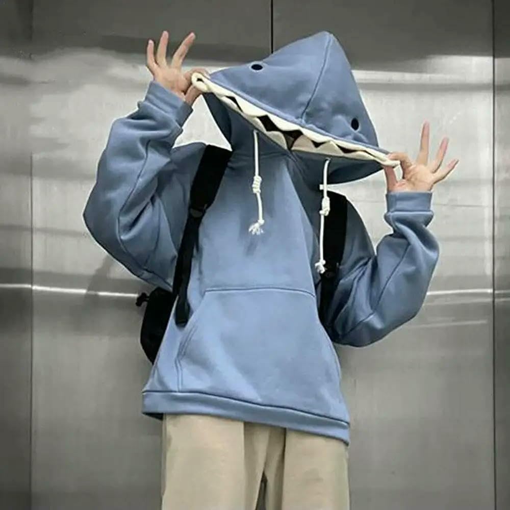 Bluza z kapturem ZBDZSW Shark Bluza damska Niebieskie bluzy z kapturem Długi rękaw Kształt rekina Para Pullover Zwierzęca bluza z kapturem z kreskówek Męska damska