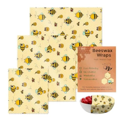 Organic Beeswax Wrap, Beeswax Wrap, Reusable Sustainable Eco-Friendly Organic Beeswax Food Wrap – 3PCS Beeswax Wraps for Bread, Sandwiches, and Zero Waste Food Storage