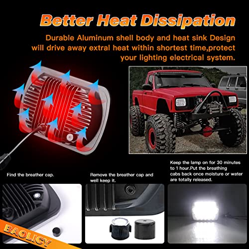 Baolicy 5X7 LED HEADLIGHTS 7X6 H6054 Led Headlights Dot Approved Hi/Low Sealed Beam H6052 H5054 Rectangular Head Light 2Pcs 45W For Xj Yj Mj Toyota Tacoma Ford Probe Truck Van Sedans thumb #4