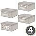 mDesign Soft Stackable Fabric Closet Storage Organizer Holder Box - Clear Window, Attached Lid, for Child/Kids Room, Nursery - Chevron Zig-Zag Print - Small, 4 Pack - Taupe/Natural