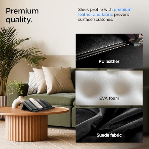 Spigen LD401 Fernbedienungshalter für Universalfernbedienungen Remote Caddy mit 4 Fächer Leder Fernbedienung Organizer mit magnetischer Halterung - Schwarz