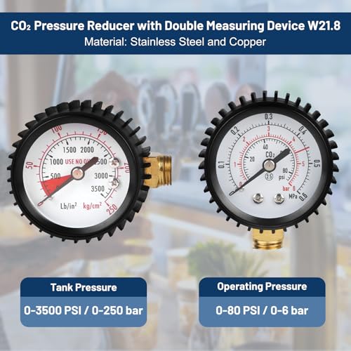 Miniatura 4 de Cprosp Regulador De Presión Co2, Regulador De Botella De Gas, Dióxido De Carbono Reductor De Presión Con Manómetro Doble W21.8 Para Máquina De Cerveza, Elaboración De Cerveza, Dispensador De Cerveza