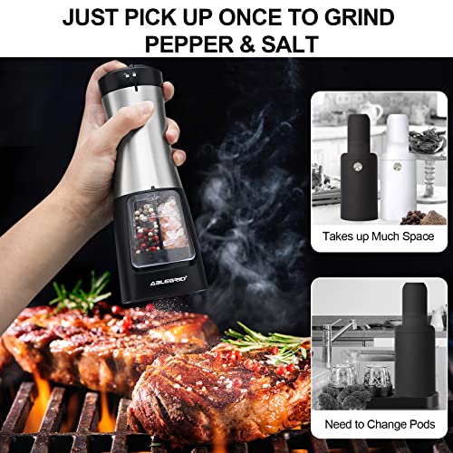 Ablegrid Electric Salt And Pepper Grinder 2 In 1 Battery Powered, Automatic Pepper Mill & Salt Grinder Refillable, Adjustable Coarseness, 2-Button Control, Ceramic Grinding Core, One-Handed Operation #TOP1