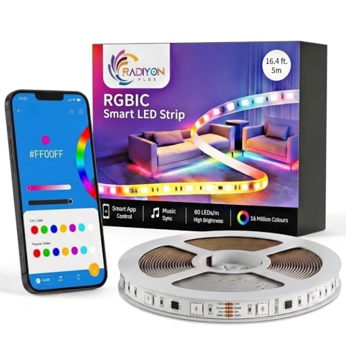 Image of RGBIC LED Strip Lights with App Control & Music Sync, RGB Lights for Gaming Setup, Bedroom & Room Decoration, 140+ Dynamic Modes, 60 LED /m Smart LED Strip