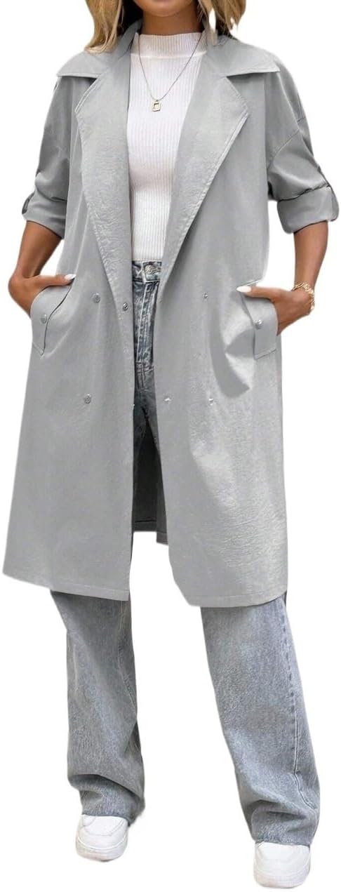 Womens Fashion Trench Outwear Casual Solid Color Trench Coat Jacket Coat