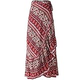 Women's High Waist Long Boho Print Skirt Gypsy Dress Bohemian Side Wrap Split Ruffled Asymmetric Hem Maxi Skirt,one size (Red)