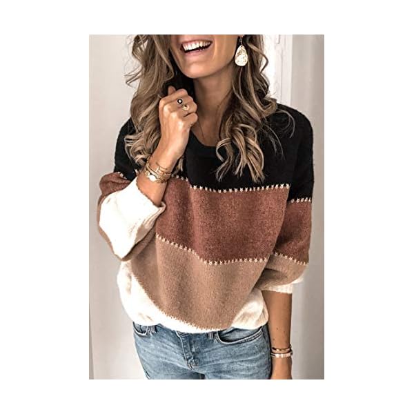 Angashion-Womens-Sweaters-Casual-Long-Sleeve-Crewneck-Color-Block-Patchwork-Pullover-Knit-Sweater-Tops Angashion Women's Sweaters Casual Long Sleeve Crewneck Color Block Patchwork Pullover Knit Sweater Tops Black M