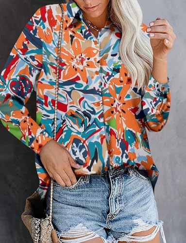 Image of Magritta Women's Shirts Fashion Casual Loose Fit Long Sleeve Button Down Lightweight Collared Blouse Tops