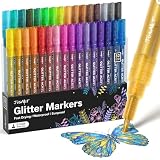 JusArt Lot de 32 marqueurs à paillettes acryliques à paillettes, pointe fine de 0,7 mm, stylos à paillettes métalliques pour enfants et adultes, loisirs créatifs, cartes de vœux, cadeaux