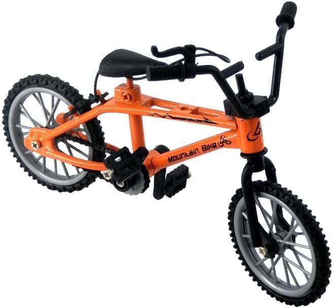 Elzhan Mini 1/18 Diecast Bike Action Figure Toy,Mini Finger Mountain Bike Bicycle Art Crafts Desktop Decor Finger Bikes (Orange)