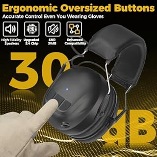 Bluetooth Ear Defenders with 120 Hours Playtime, Rechargeable Wireless Hearing Protection Ear Muffs, Bluetooth 5.4 Connect, Safety Earmuffs for Mowing, Workshops, Construction, Snowblowing, Yellow