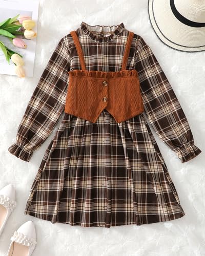 Toddler Girl Dress Fall Winter Clothes 2 Piece Outfit Long Sleeve Crew Neck Toddler Dress for Girls2