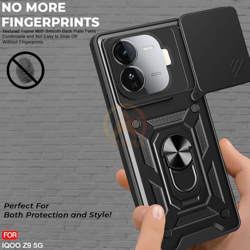 Image of AESTMO Tough Armor Compatible with iQOO Z9 5G Bumper Back Case Cover | Ring Holder & Sliding Camera Shield Cover | 360 Degree Protection Back Case Cover Compatible with iQOO Z9 5G (Black)