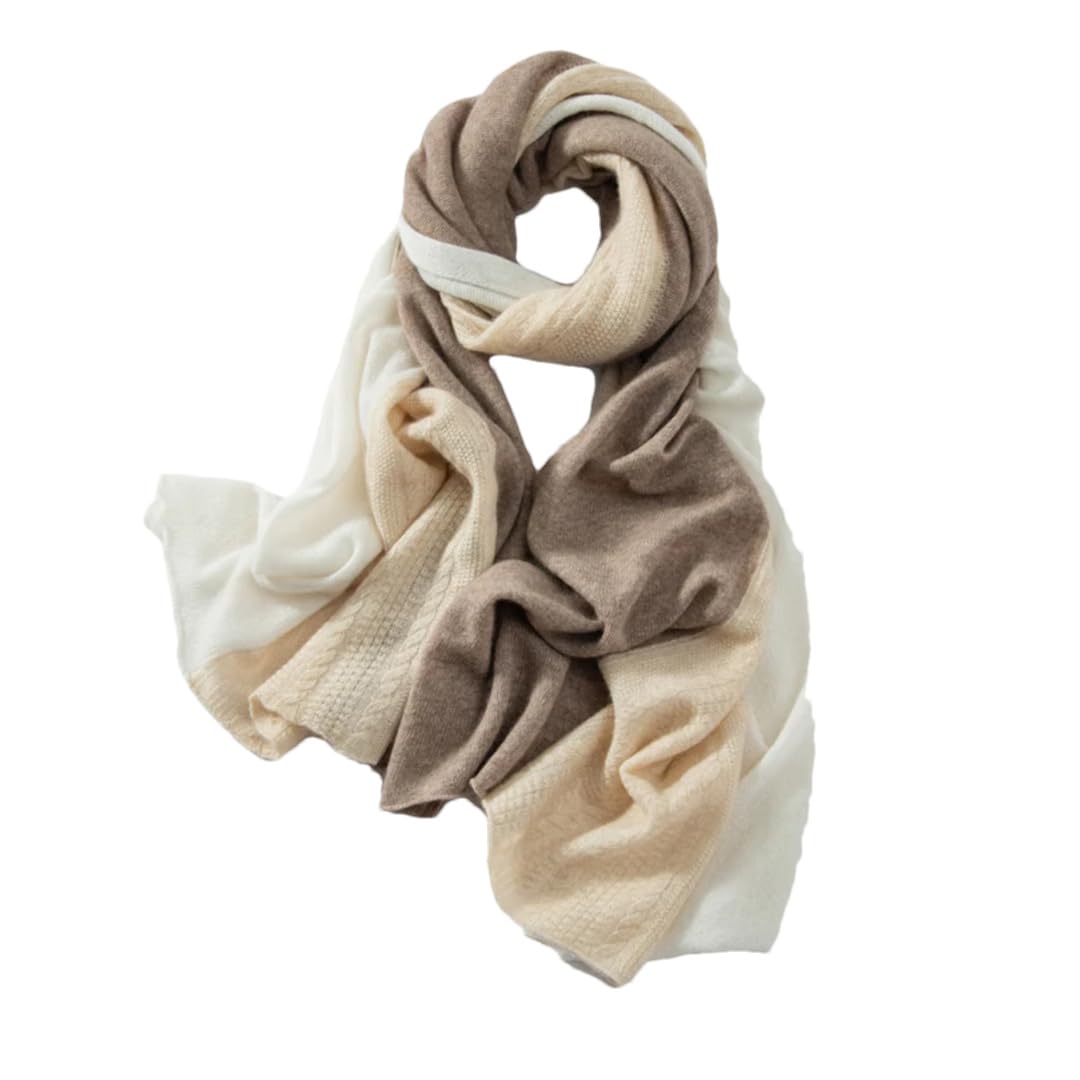 Chal de Cachemira de Invierno para Mujer, Tejido de Punto con Estampado de Rayas Jacquard y Patchwork, Suave y cálido (Beige, Talla única)