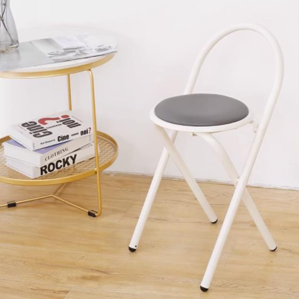 COKYIS Taburetes Plegable Silla Alta Redondo Portatil Asiento De Cuero PU, Taburete Alto Blanco con Respaldo, Sillas De Bar para Cocina Pesca Outdoor (Color : G)