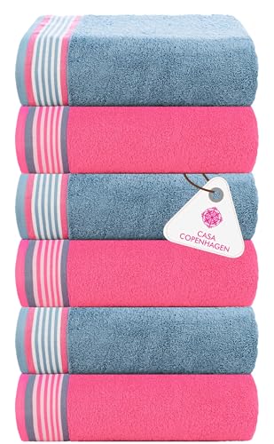 Image of Casa Copenhagen Germany Design - He & She Collection 100% Super Soft Cotton 6 Piece Face Towels Set (Size : 30 x 30 cm) - Dusty Blue & Pink