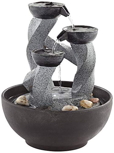 Three Twist Column Modern Indoor Table-Top Water Fountain With Light Led 11" High Faux Stone Resin Cascading For Table Desk-Top Home Office Bedroom House Living Room Relaxation - John Timberland #TOP29