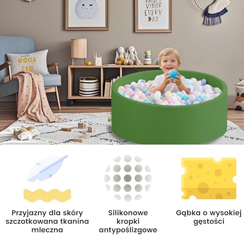 Bällebad Baby 80Cmx30Cm Schaumstoff Ball Pit Kinder Rund Bällebad ab 1 Jahr Baby Bällepool für Innen Ball Pool Mädchen und Jungen (Grün, Keine Bälle)