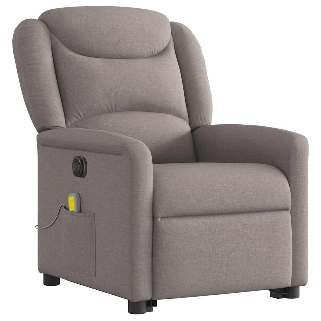 Sillón elevador eléctrico reclinable de tela gris con 6 puntos de vibración, función de elevación e inclinación de 135°, estructura estable, cómodo asiento