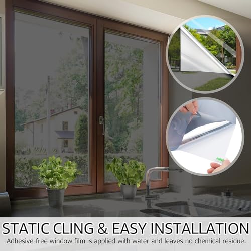 Image of CREON Window Sticker Privacy Glass Film Sticker for Home Office Car Privacy Window Tinting 20 X 96 INCH Non Scratch Waterproof (Silver-Black Film)-Static Cling