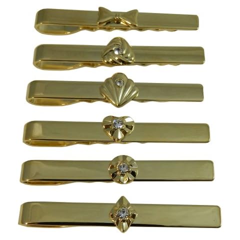 Krawatten-Clips 6er Set vergoldet Strass-Steine Krawattenklammer Herren Schmuck verschiedene Motive edel Cover
