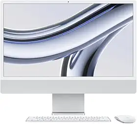iMac. O computador desktop tudo em um da Apple com chip M3 (2023): CPU de 8 núcleos, GPU de 10 núcleos, tela Retina 4.5K 24 pol, 8GB de memória unificada, SSD 512GB e acessórios na mesma cor. Prateado