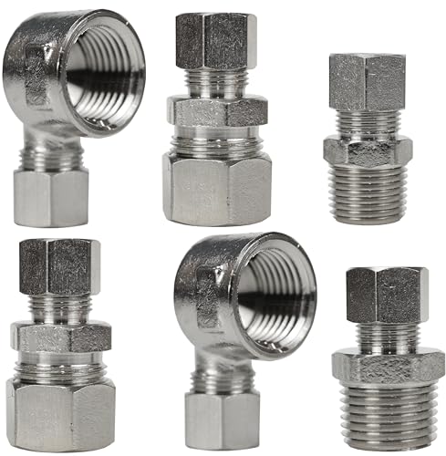 Harrier Hardware 6 Sets Universal Valve Plumbing Fittings Adapters: 1/2-to-3/8 Adapter, 3/8-to-1/2 Water Line Adapter, 3/8-Female-to-1/2-Male-Adapter, Straight & Angled Connectors