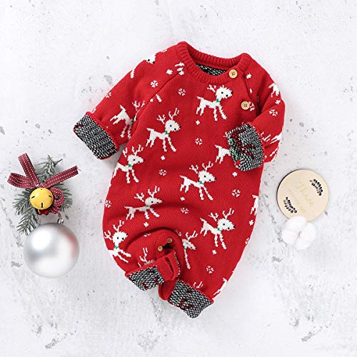 Borlai Pasgeboren Baby Kerst Romper Outfit Peuter Jongen Meisje Rood Herten Gebreide Trui Jumpsuit Ronde hals Overall Bodysuit - Afbeelding 5
