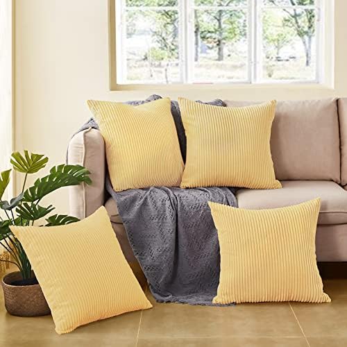 Sofa Renee 4 Pcs Throw Pillow Covers 18x18 Corduroy Cushion Case Decorative Square Pillowcase for Couch Sofa Bedroom, Yellow