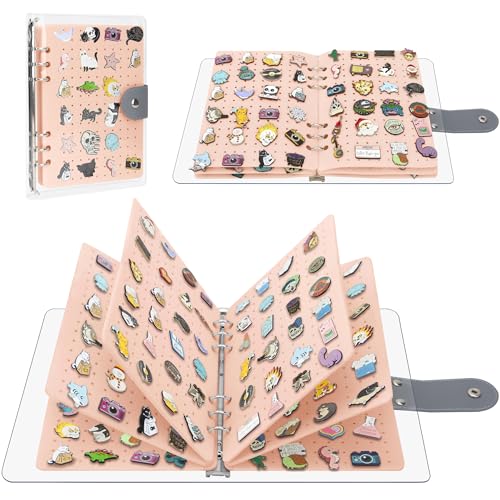PACMAXI A5 Enamel Pin Display Book, Clear PVC Cover, Portable Travel Pins Organizer Book (Accessories Not Included) (Pink)