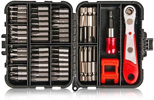Tonsiki 53PCS Mini Ratchet Wrench Screwdriver Set, 1/4" 90 Degree Offset Close Quarters Multifunction Screwdriver Bit Set with Magnetizer, Socket Extension Bit Holder and 50PCS Bits