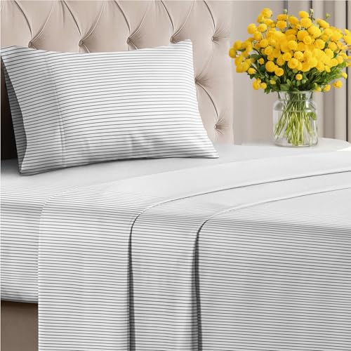 Image of Twin XL 3 Piece Striped Sheet Set - Soft, Breathable & Cooling - Fine Lines