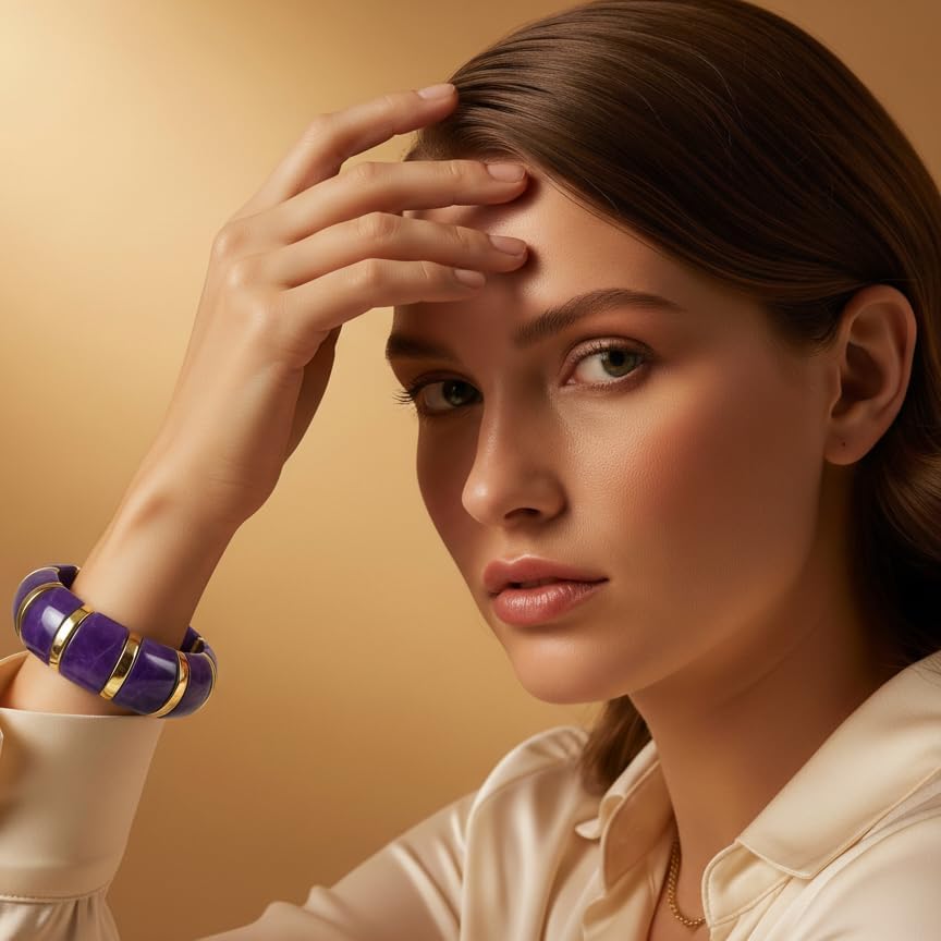 Resin Chunky Stretch Bangles Bracelets for Women, Friendship Bracelets, Bangle Bracelets for Women, Gold-Plated Marble Pattern Wide Bangle Bracelet, Chunky Jewelry for Women, Fashion Statement Jewelry Gift - Image 2