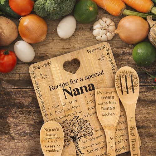 Gifts for Nana - "Recipe for a Special Nana" Nana Birthday Gifts Cutting Board Set, Bamboo-Made Engraved Utensil Set Nana Birthday Gifts, Grammy/Nanny/Granny/Gran Presents, Mothers Day Gifts for Nana by Apjielop - Used condition - Image 7