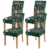 Nmxomug Christmas Chair Covers Set of 4, Xmas Tree Dining Chair Slipcovers,Elastic Removable Washable Dining Parsons Chair Protectors,Christmas Decor for Home Green