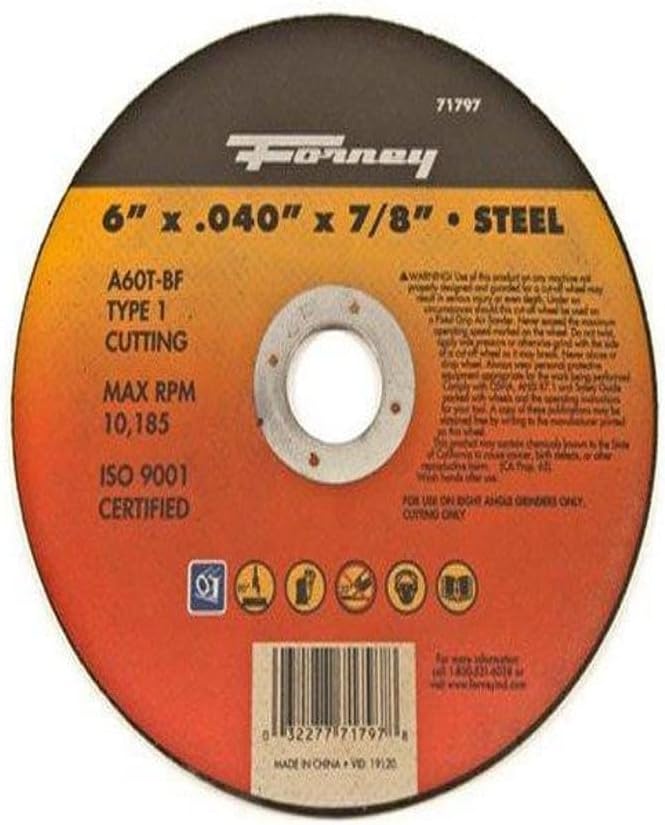 Forney 71797 Cut-Off Wheel with 7/8-Inch Arbor, Metal Type 1, A60T-BF, 6-Inch-by-0.040-Inch