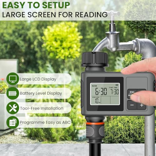 Image of HASTHIP Automatic Water Timer for Garden Faucet Programable LCD Auto Watering System with Manual Control Automatic Watering System Smart LCD Irrigation Timer for Garden, Lawn